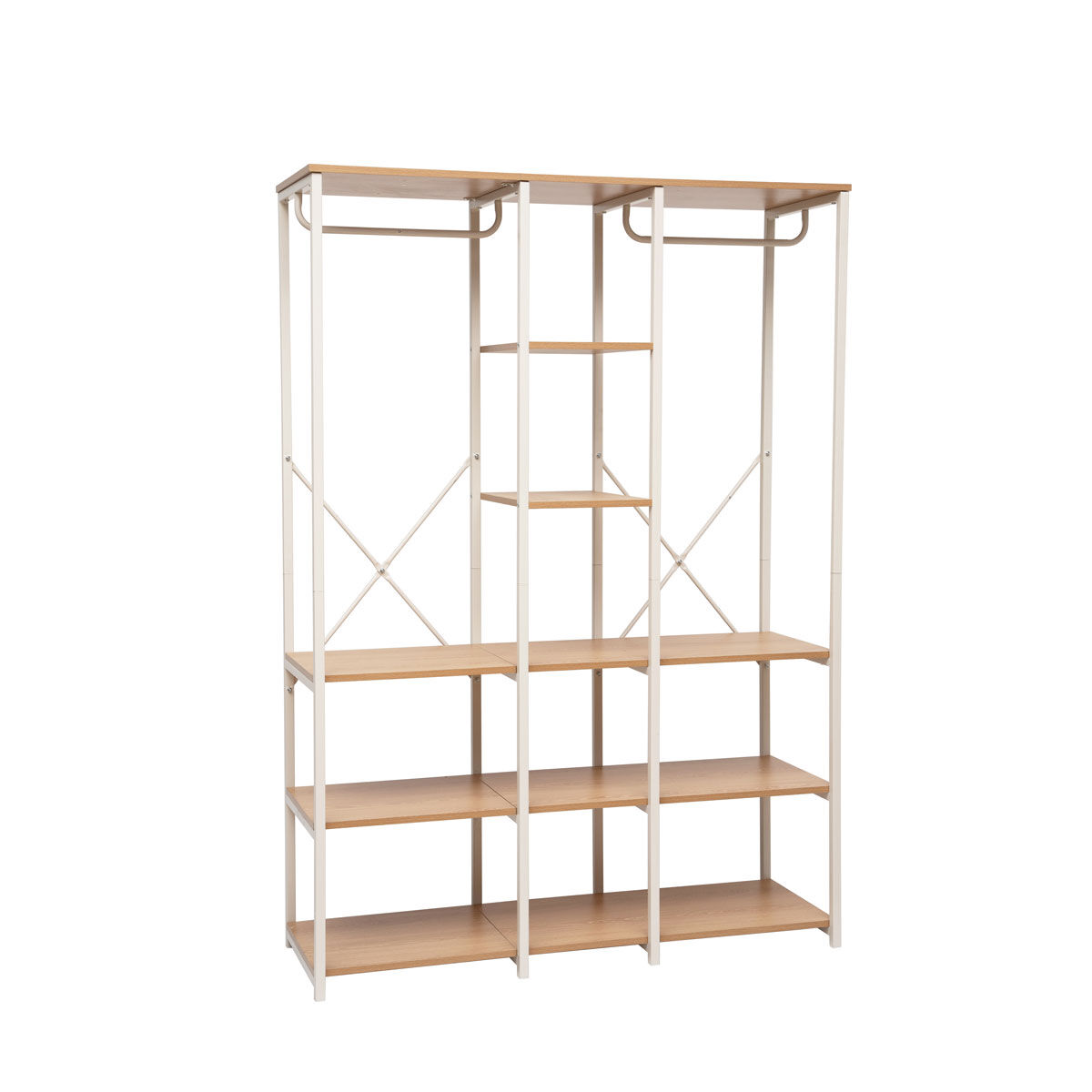 Roupeiro duplo de metal bege com prateleiras 170cm