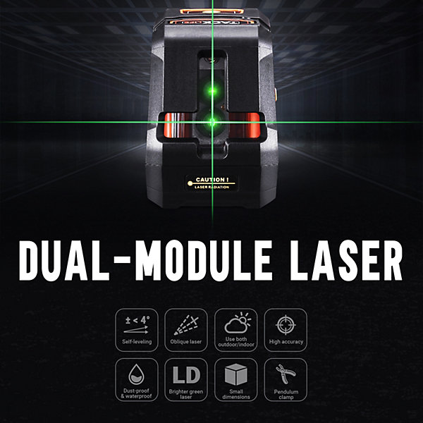 Niveau Laser Croix Vert Indépendant jusqu'à 30m avec IP54 Etanche Auto-Nivellement à 360