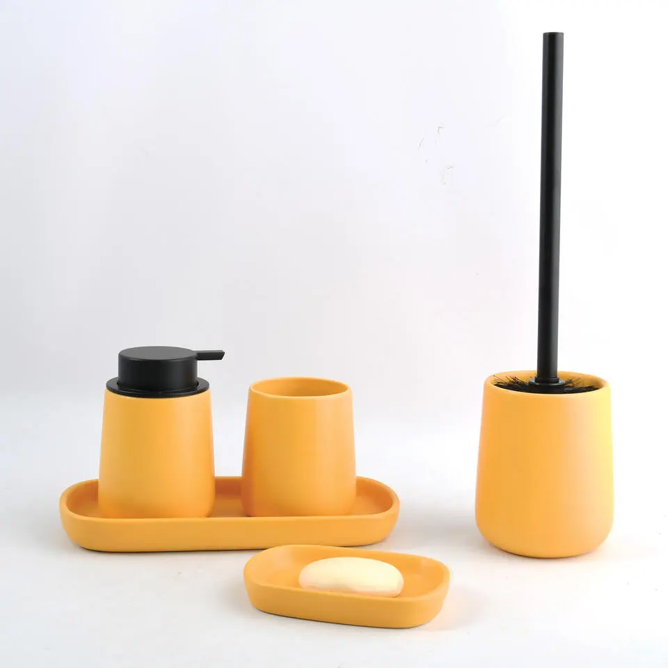 MSV Toiletborstel in houder/wc-borstel Malmo - keramiek - geel/zwart