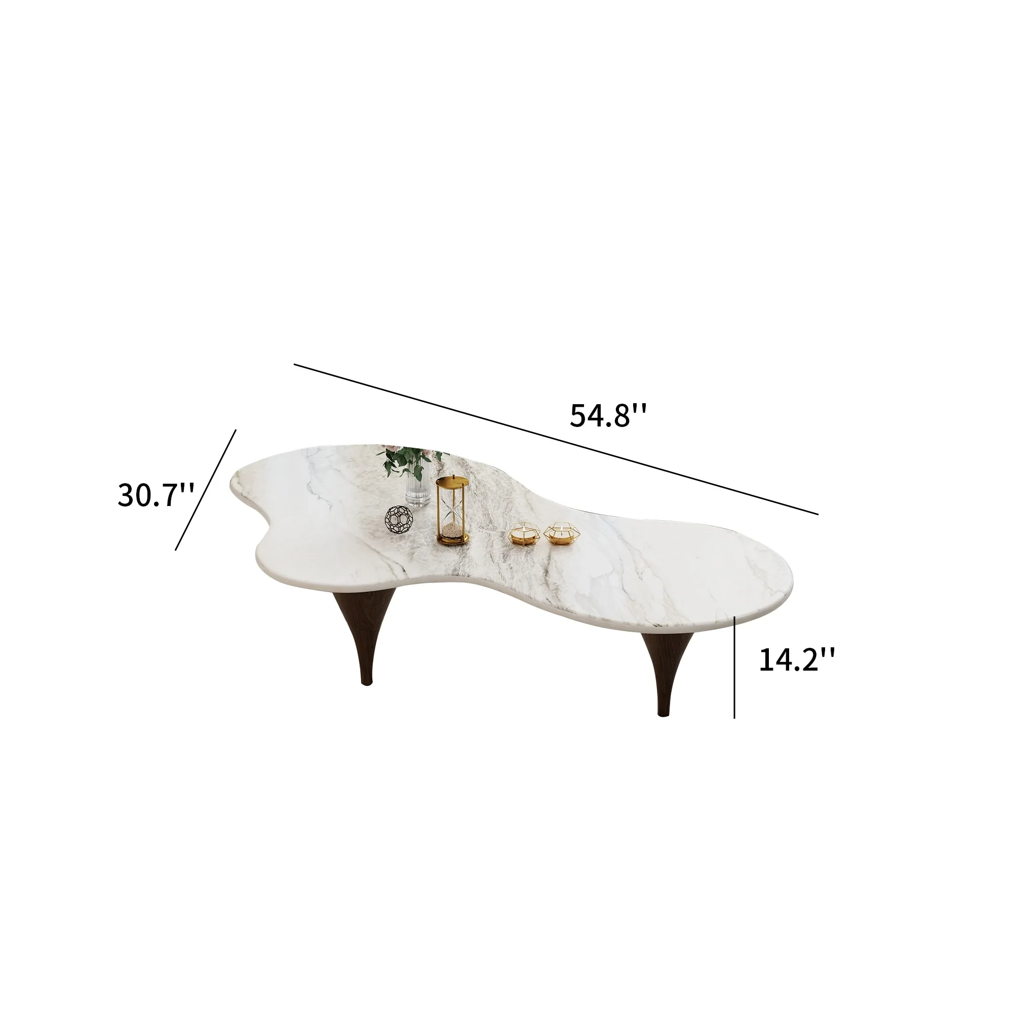 54.8 Modern Heterosexual coffee table, Faux Marble top, Solid Wood legs