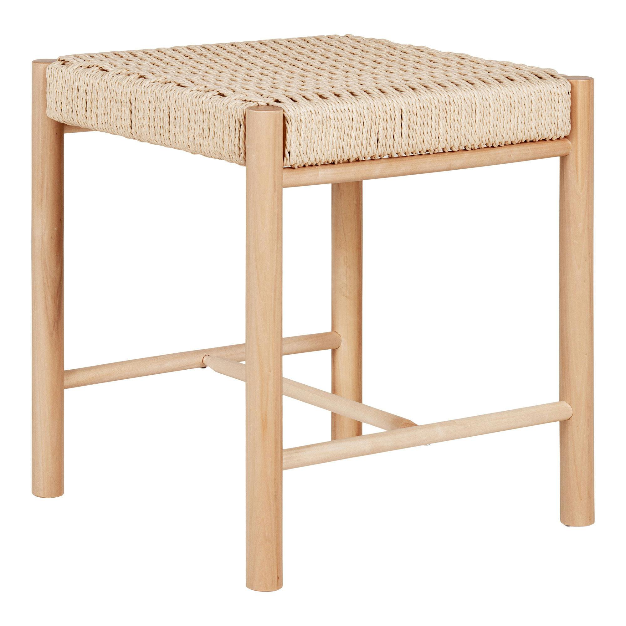 Tabouret bas carré en bois clair et corde tressée TALLINN