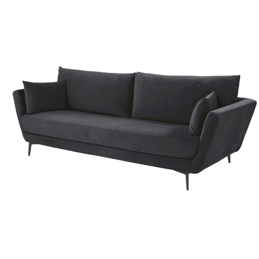 Prague - Canapé 2/3 places en velours gris anthracite
