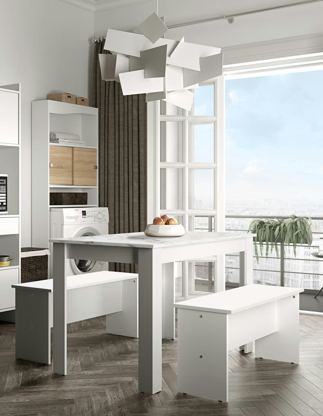 NICE - Table effet bois blanc et marbre