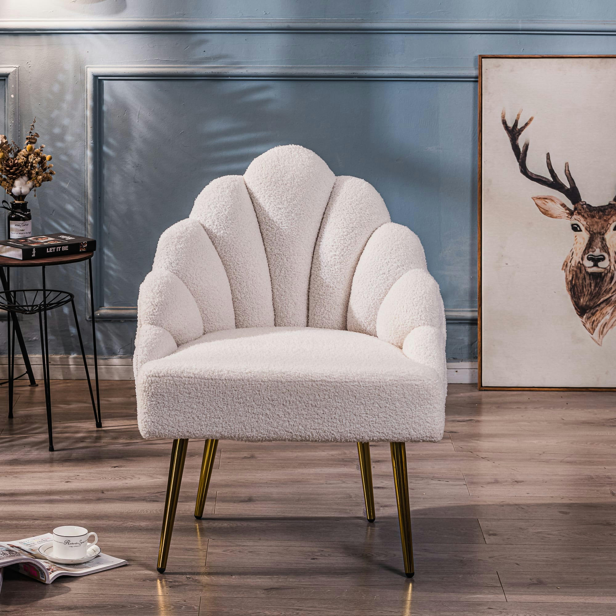 - Fauteuil retro en métal et boucles blanches