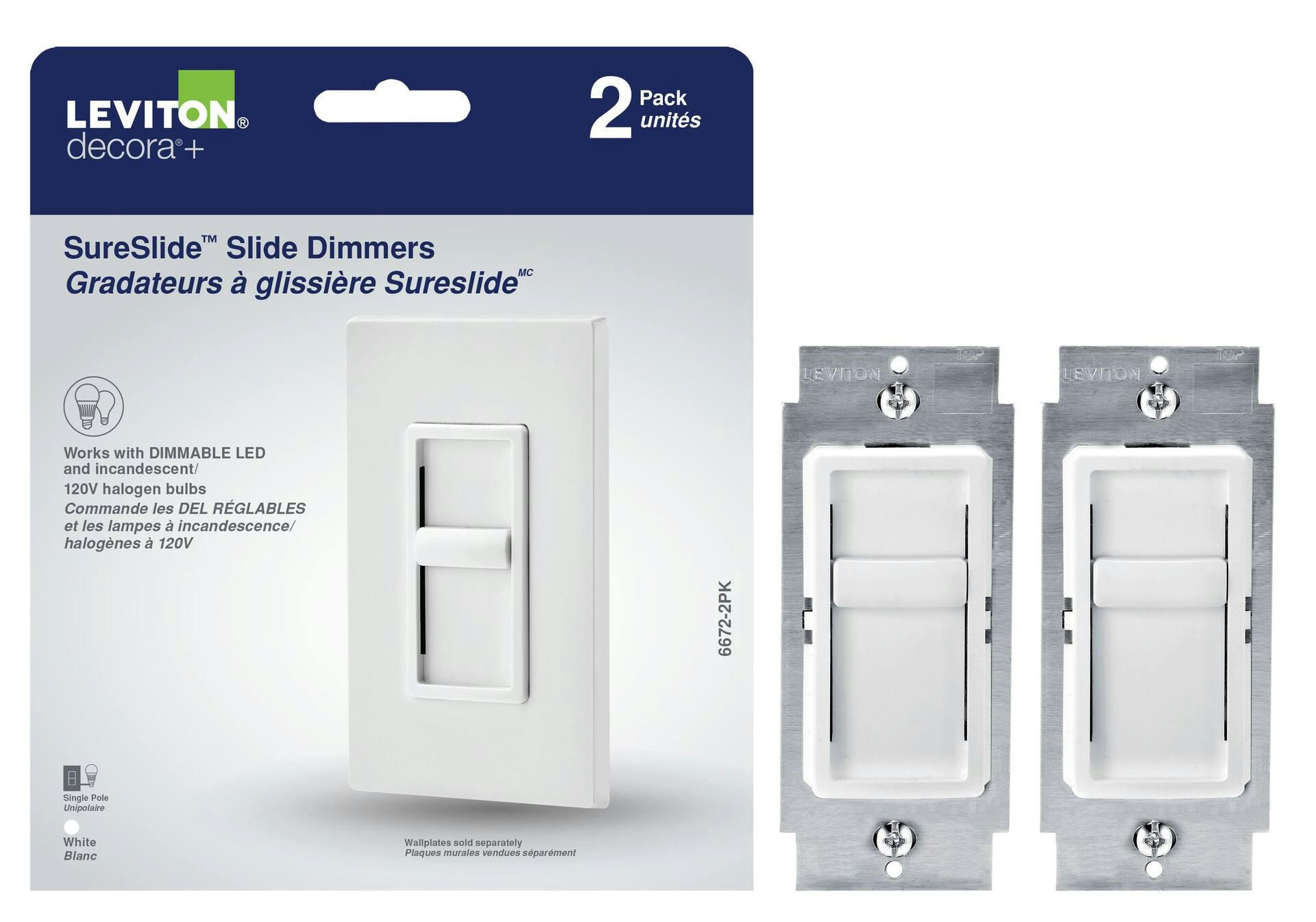 Levtion Decora SureSlide Universal Dimmer Switch, 2-pk, White
