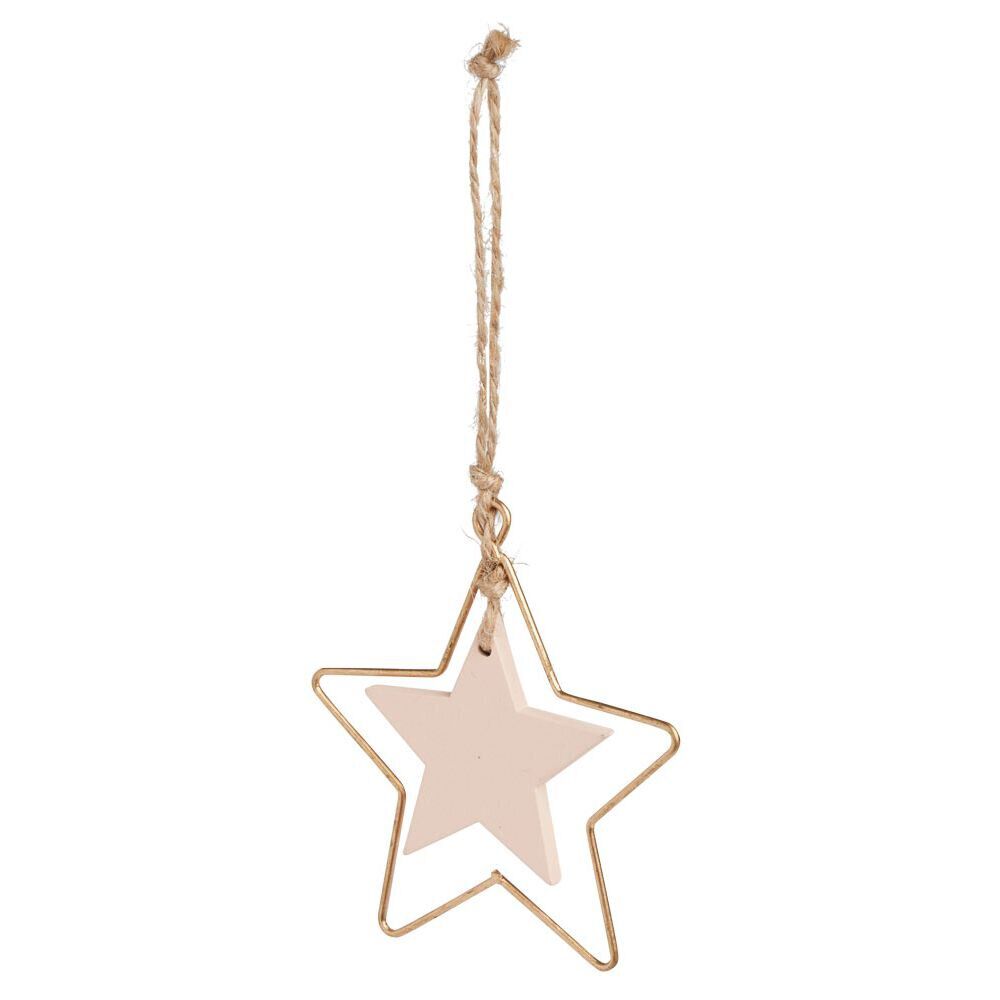 Suspension étoile métal doré et bois rose 8xH20cm