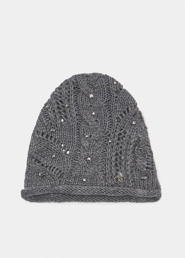 Berretto in misto lana con strass