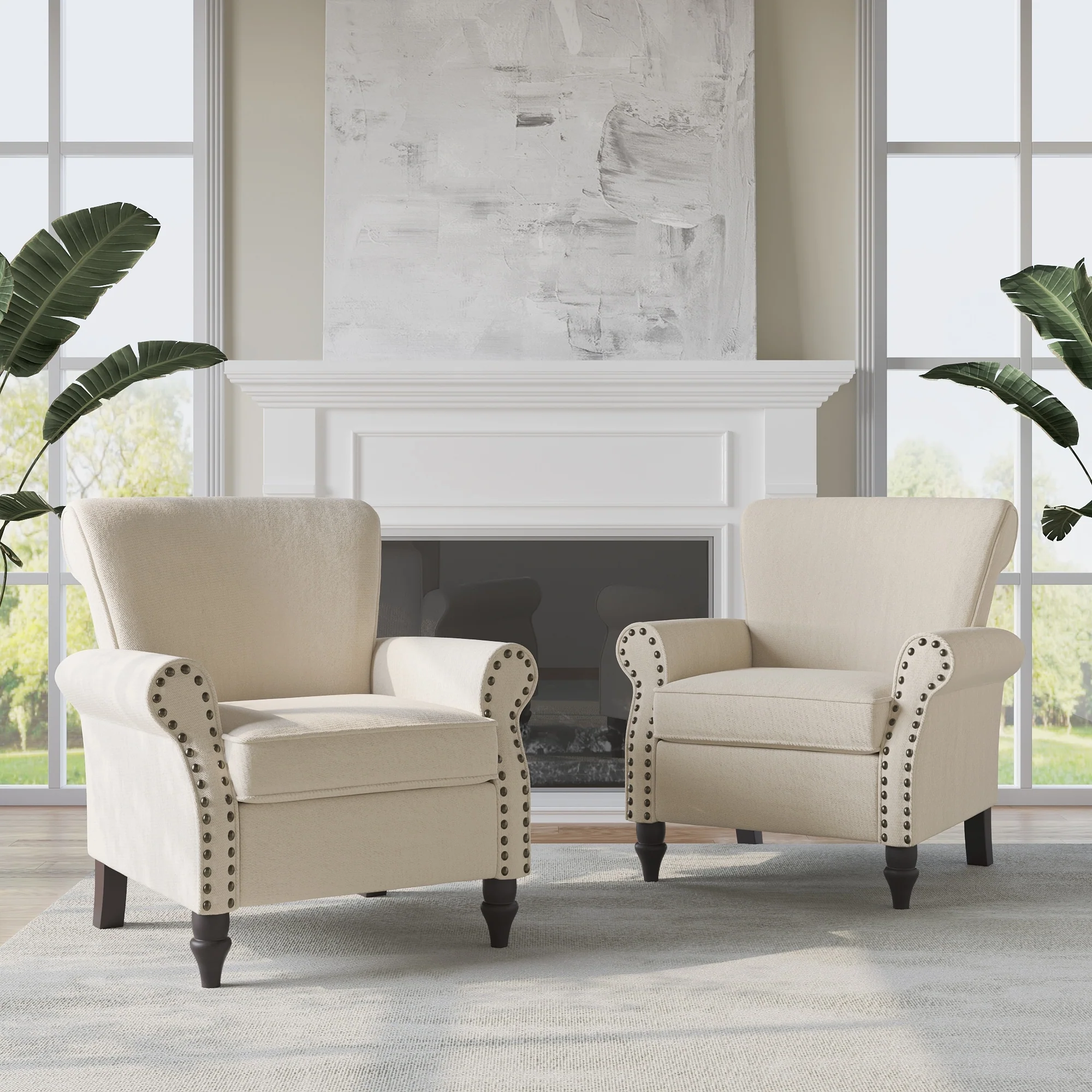 Mid-Century Modern Accent Chairs with Nailhead Trim
