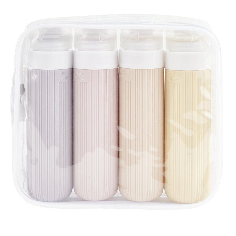 Flacon de voyage x4 silicone 90ml (2 modèles bleu ou rose)