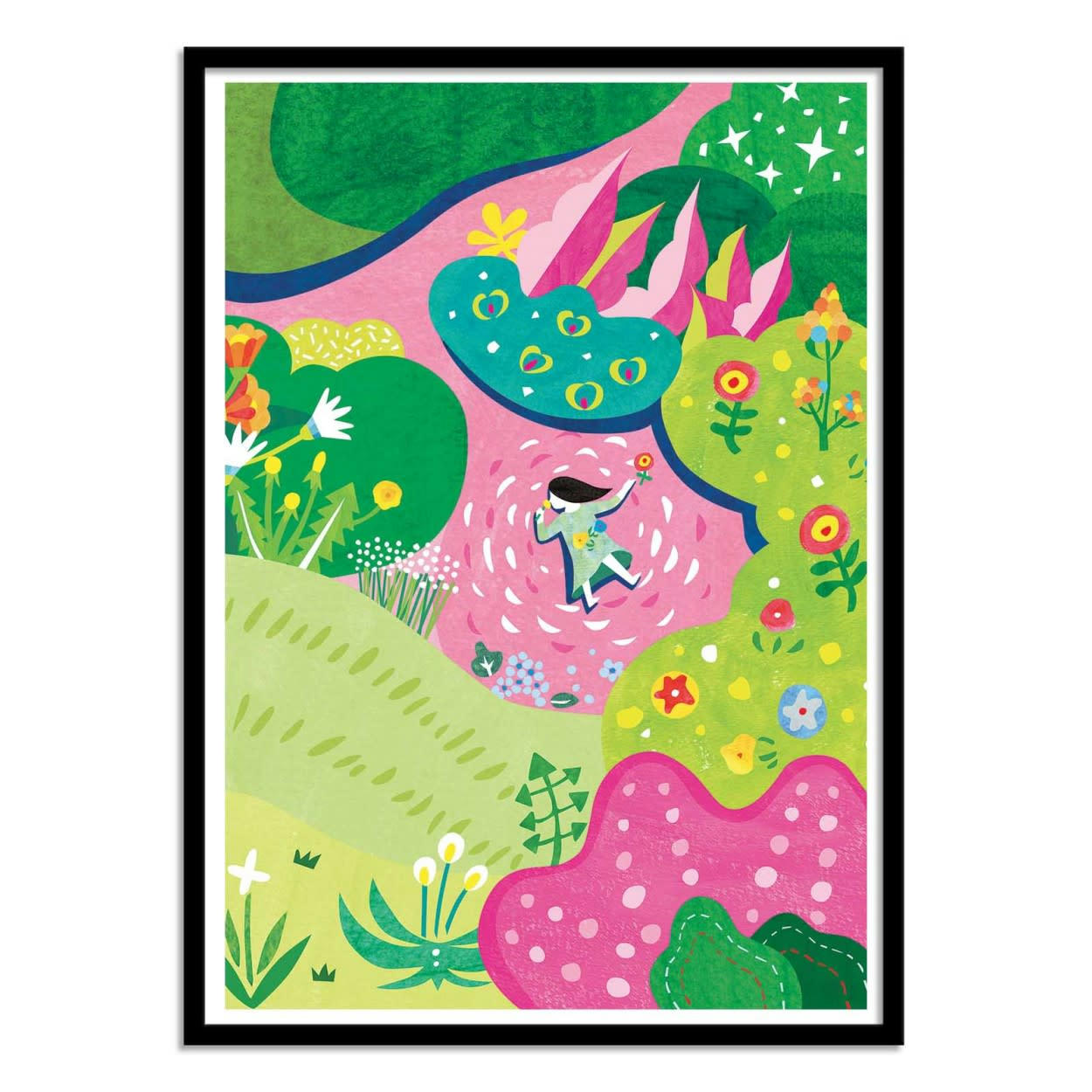 SHIHOTANA - SECRET GARDEN - Affiche d'art avec Cadre bois noir - 30 x 40 cm