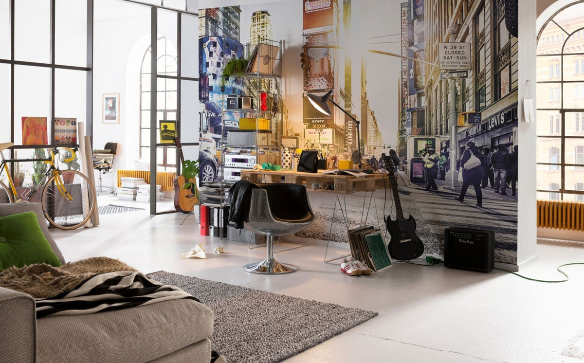 Sanders & Sanders fotobehang times square beige, grijs en geel - 368 x 248 cm - 612312