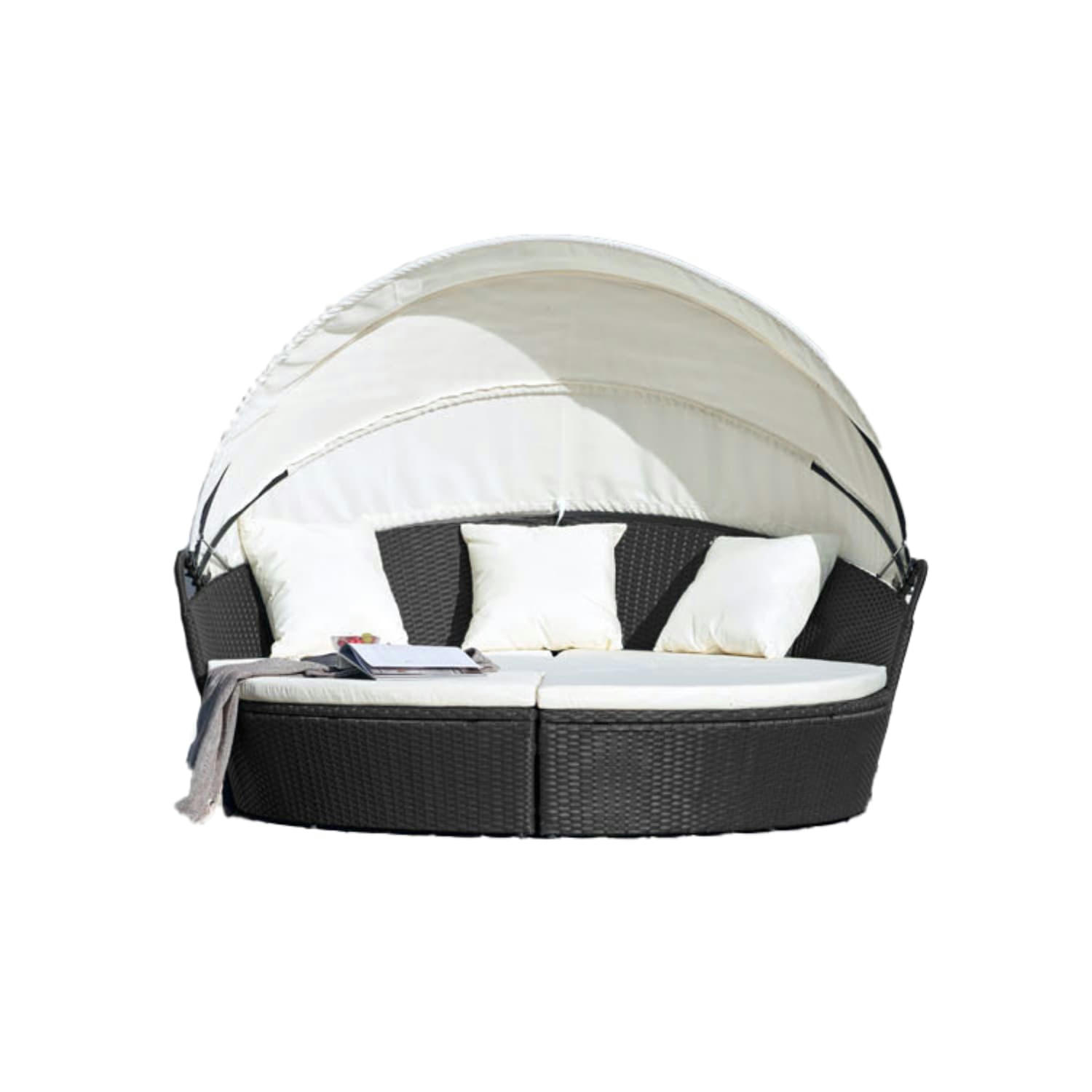 CIRCO - Salon de jardin modulable 4/6 pers en résine tressée poly rotin noir