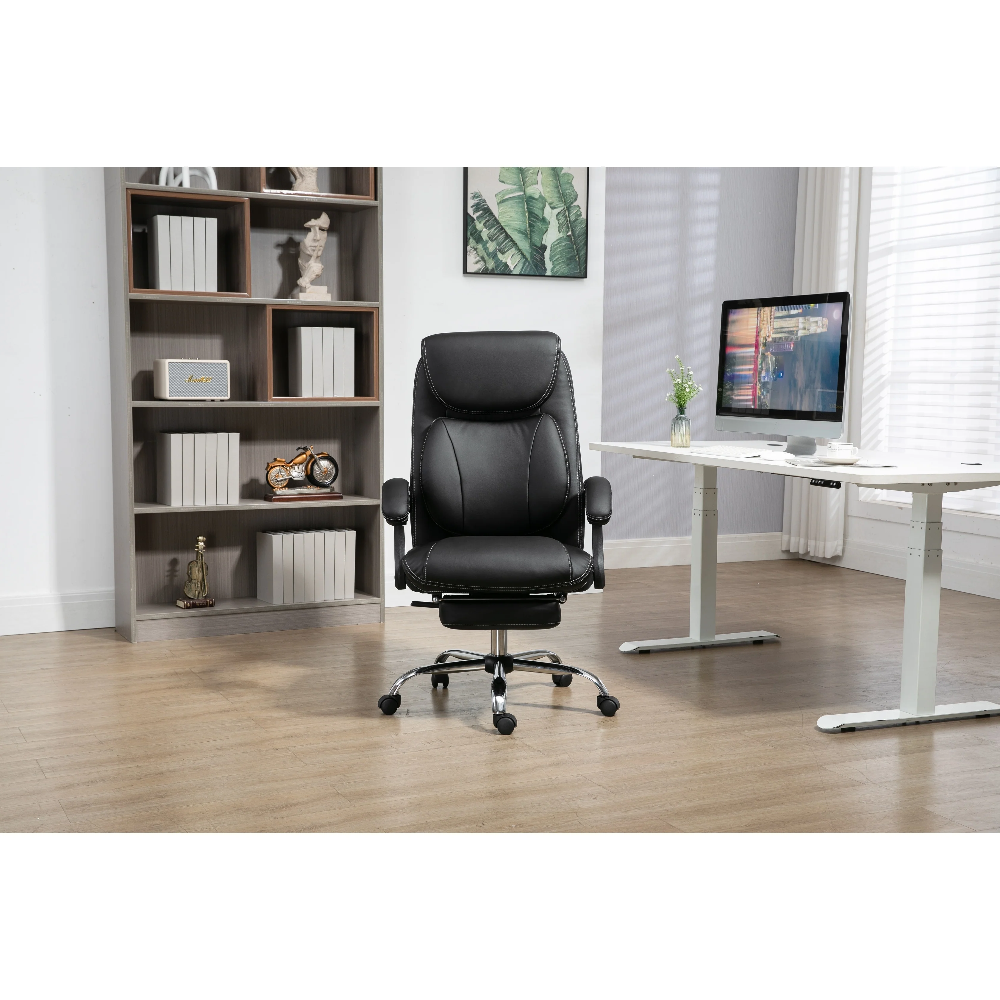 Comfortable Ergonomic Office Chair with Adjustable Features and Footrest for Enhanced Productivity and Relaxation.