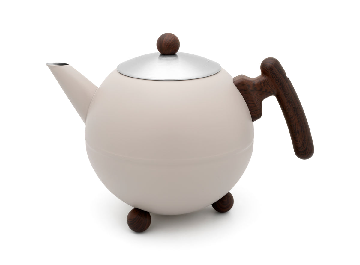 Bredemeijer - Duet® Bella Ronde – Dubbelwandige Theepot – 1,2 liter - RVS - Zand
