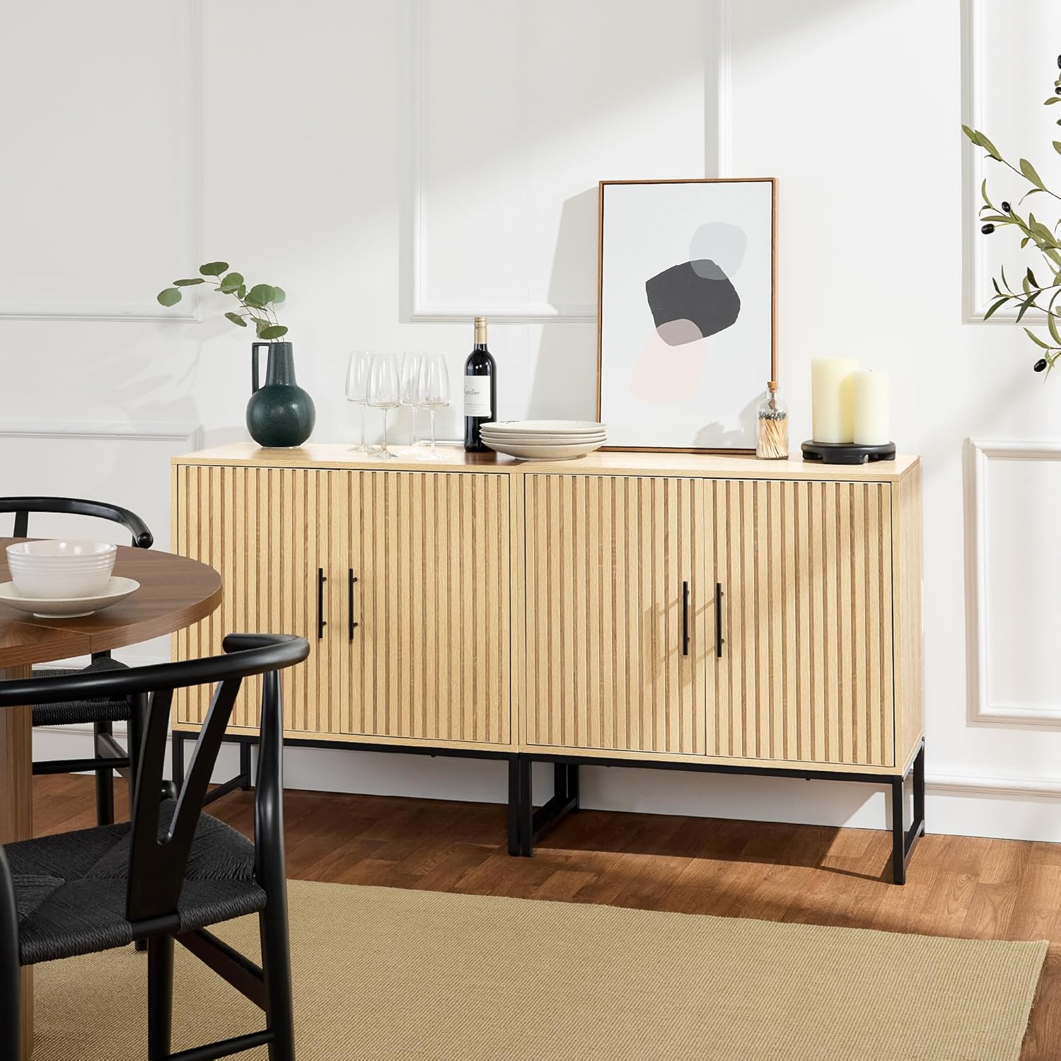 Best Choice Products Slatted Sideboard Buffet Cabinet, Entryway Table, Accent Storage Cabinet, Console Table for Hallway, Living Room, Dining Room – Natural Oak