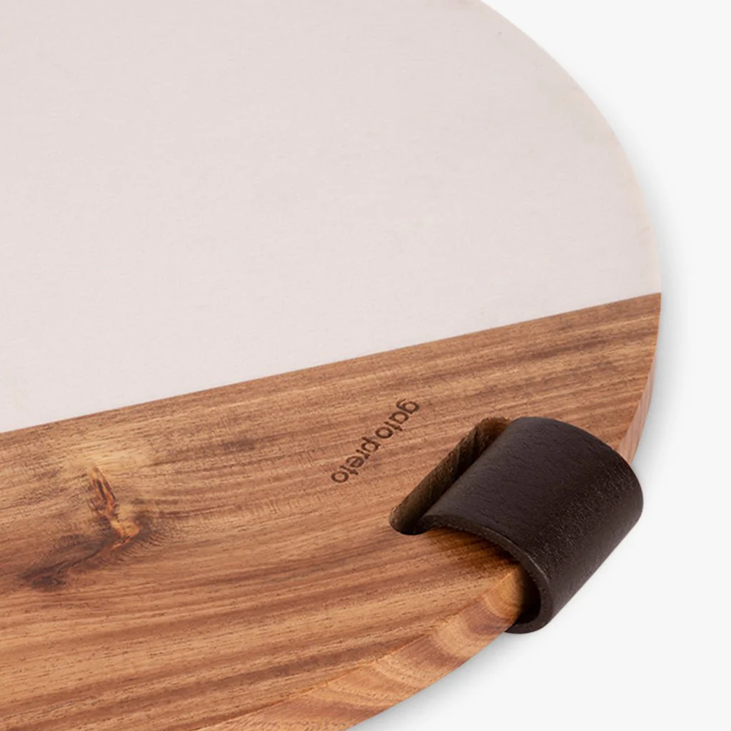 Tábua Redonda de Madeira e Pedra com Pega NEPAL