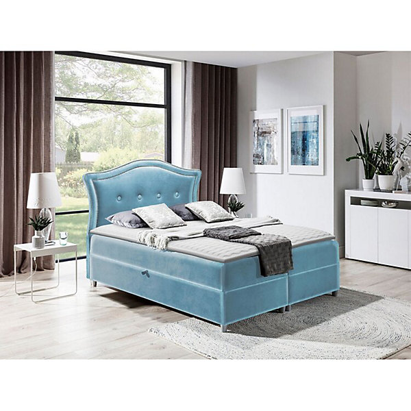 Lit continental Baltimore 135, Double, Bleu, Tissu, Disponible