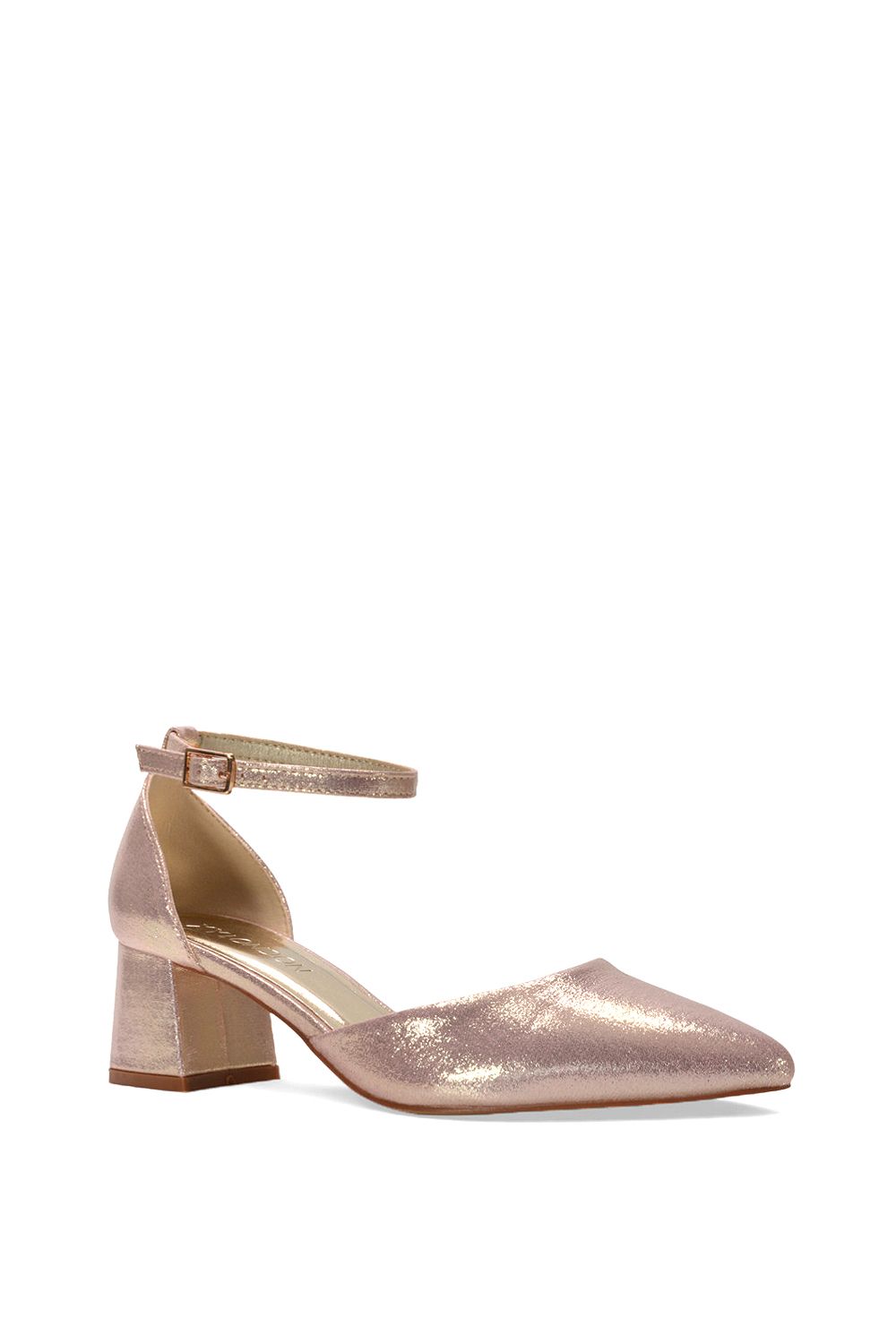 XY London Evie' Bridal Pointed Toe Block Heels With Ankle Strap