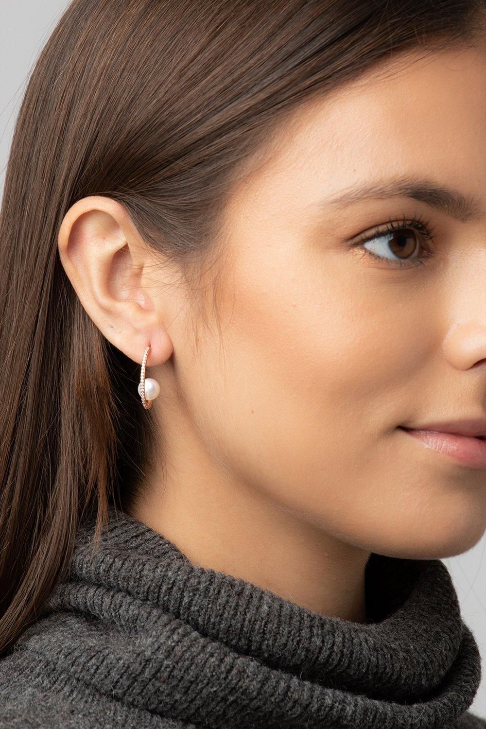 Pure Luxuries London Gift Packaged 'Leroux' 18ct Rose Gold Plated 925 Silver Hanging Freshwater Pearl Earrings