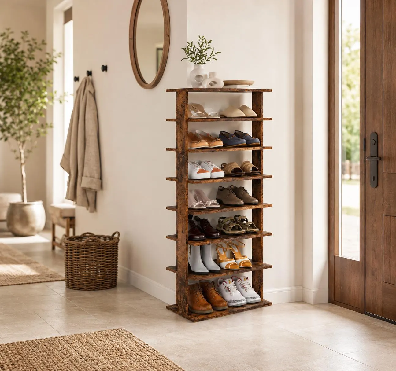 8 Tier Vertical Shoe Rack, Narrow Shoe Storage Organizer, Space Saving Shoe Shelf for Entryway, Closet, Hallway & Front Door, 14 Pair