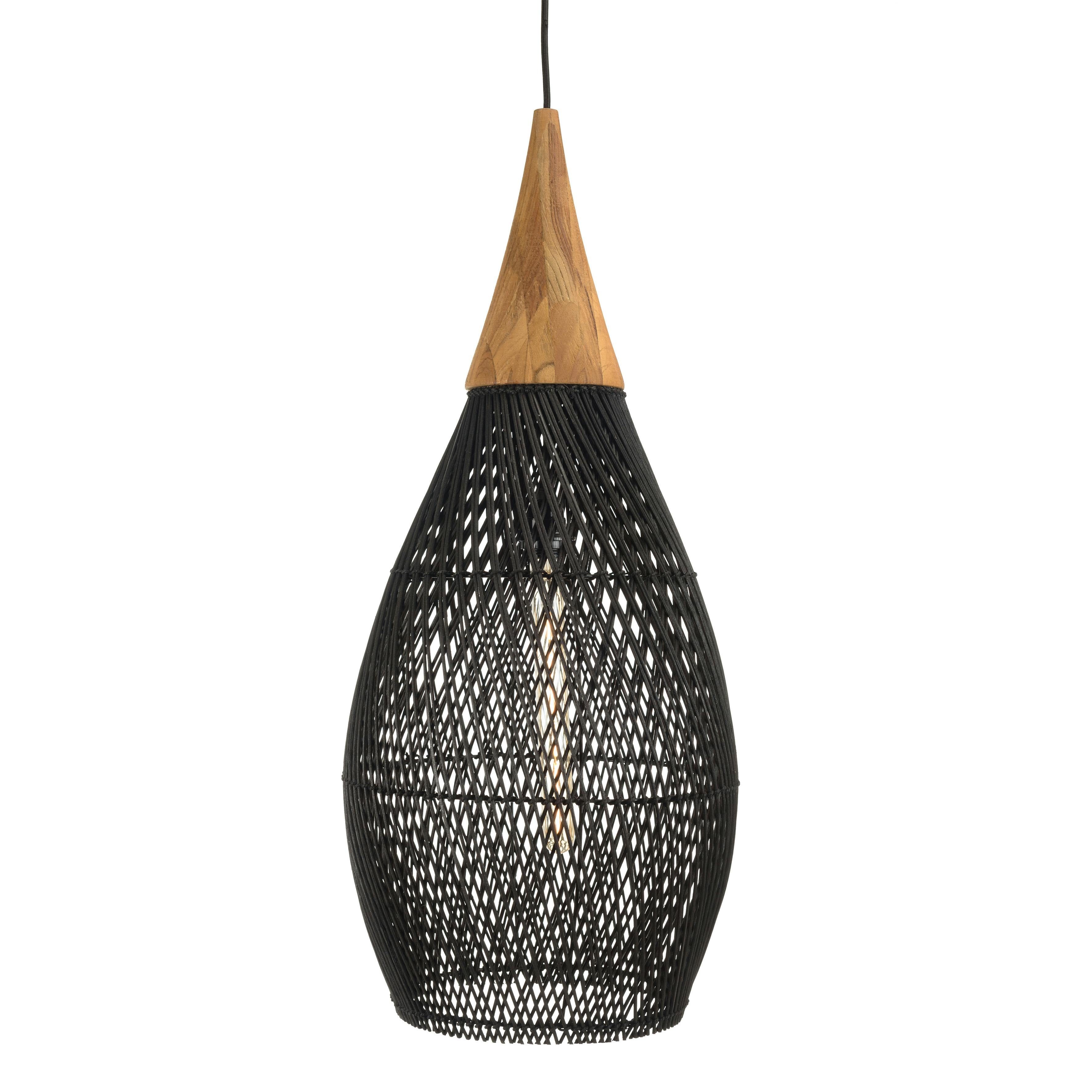 Suspension goutte 35x35cm en rotin couleur noire et teck FOLELLI