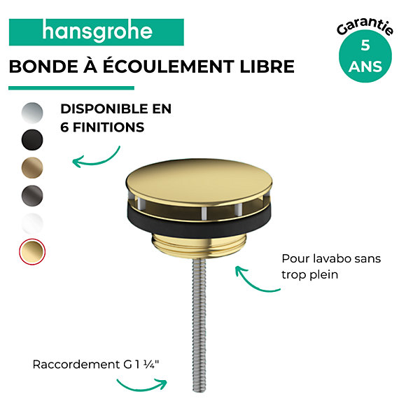Bonde lavabo à écoulement libre HANSGROHE aspect doré poli