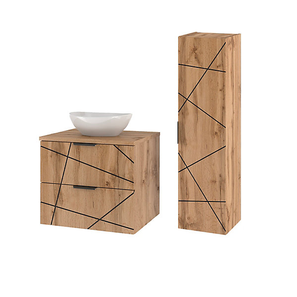 Ensemble meuble simple vasque 60cm et colonne Teren Bois