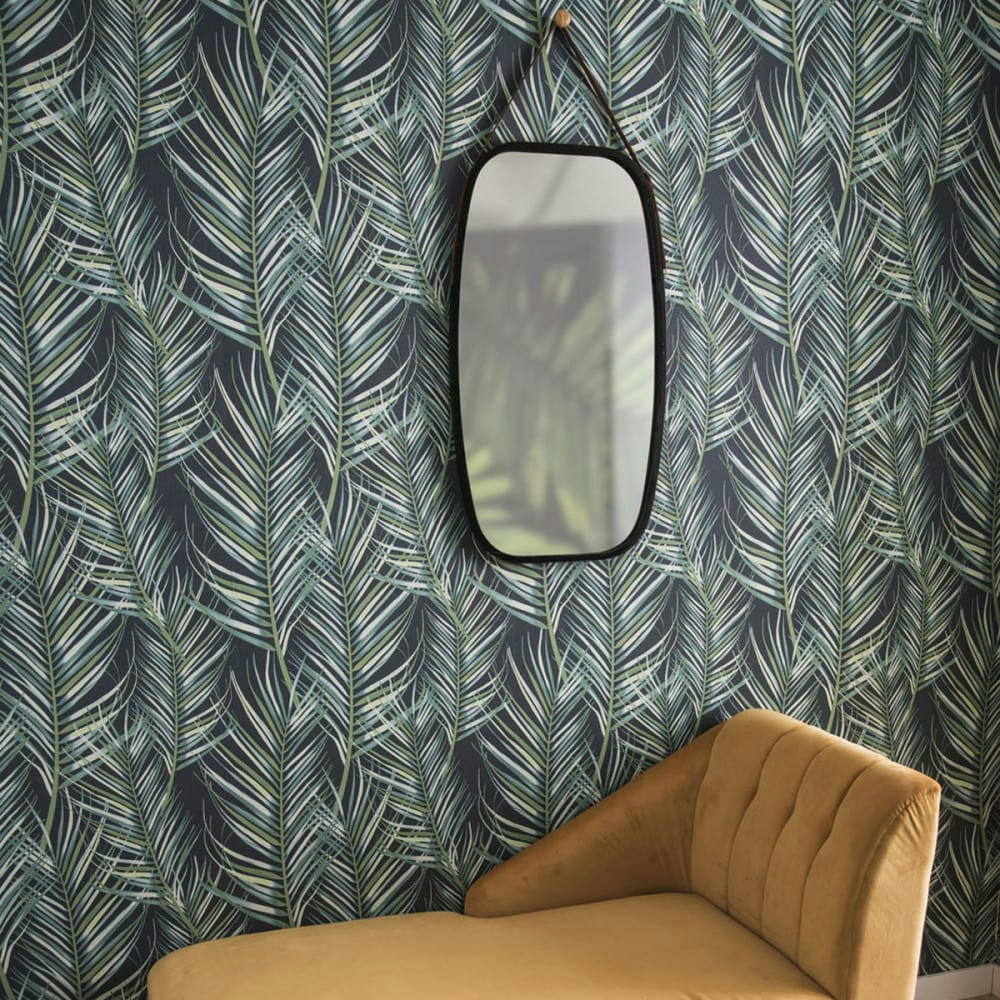 IDYLLIC - Miroir à suspendre en verre et bambou noir 74x43cm