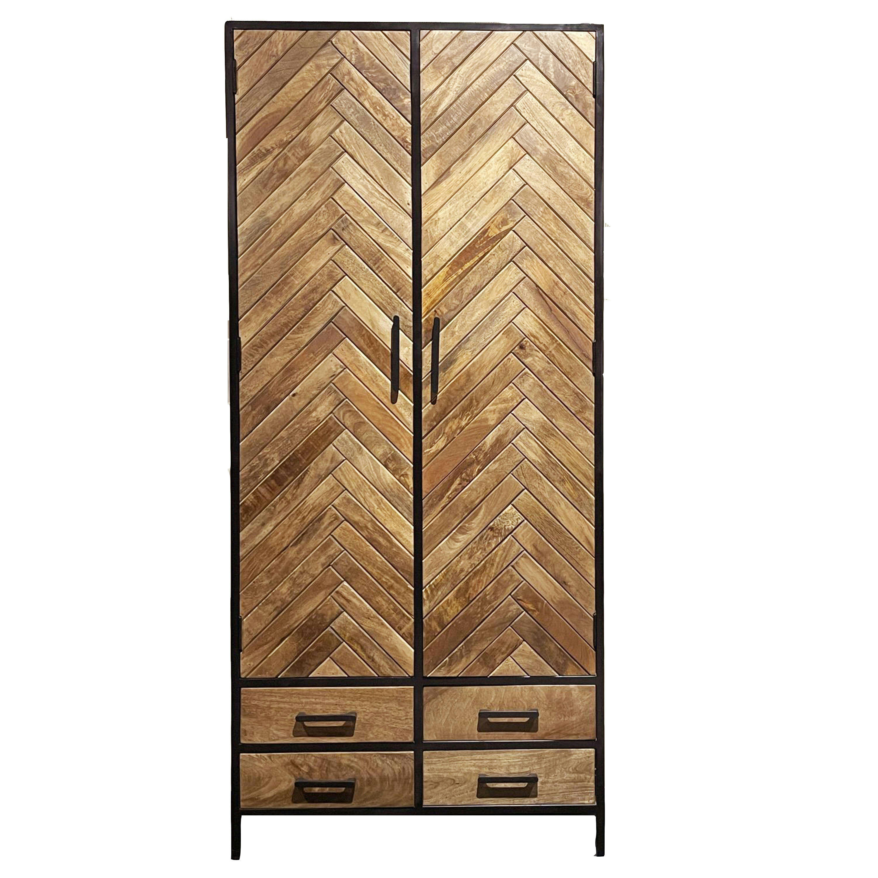 MADRAS - MADRAS-Buffet haut 2 portes, 4 tiroirs, Manguier massif et métal noir