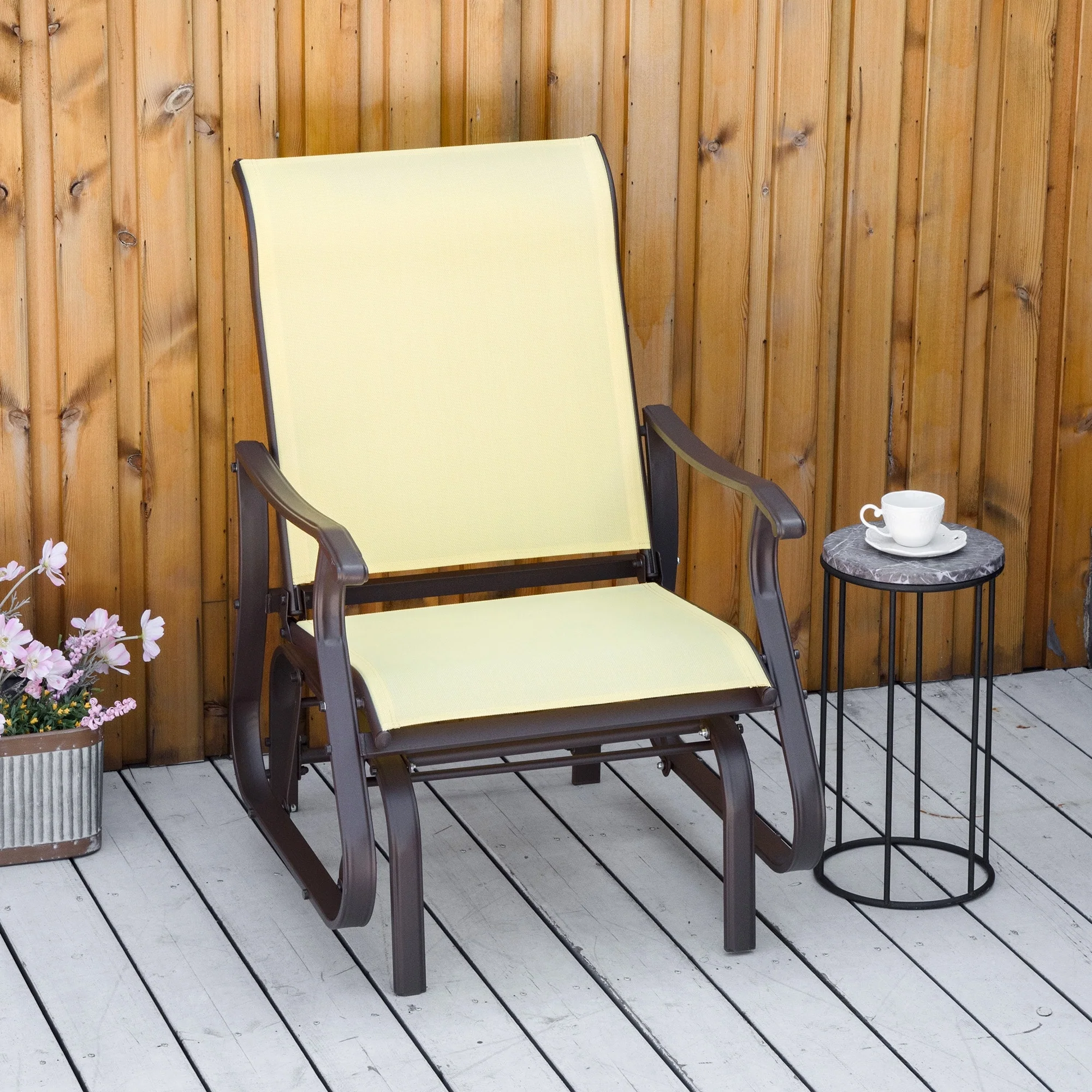 Outsunny Outdoor Swing Glider Chair, Patio Mesh Rocking Chair with Steel Frame for Backyard, Garden and Porch