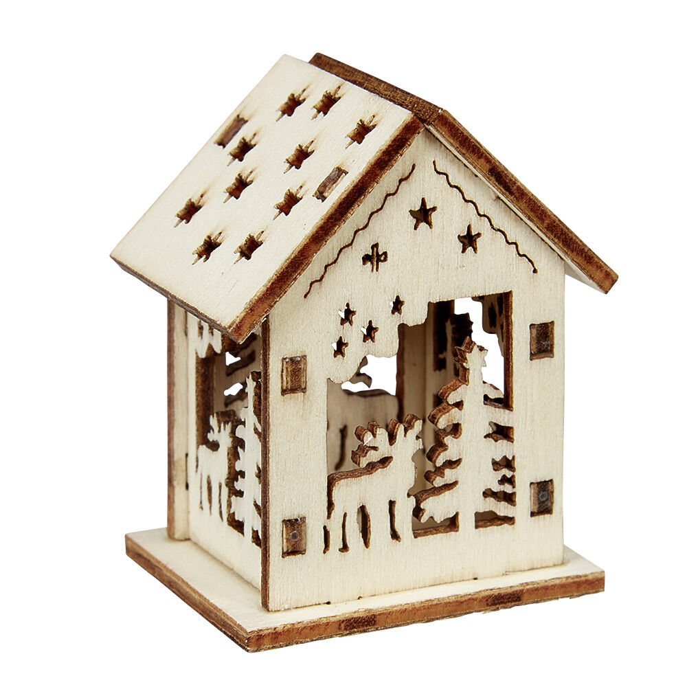 Maison de No&euml;l ajourée motif et inscription à décorer en bois x2