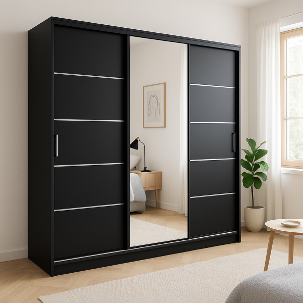 Szafa przesuwna BLAK 180cm   srebrne dodatki