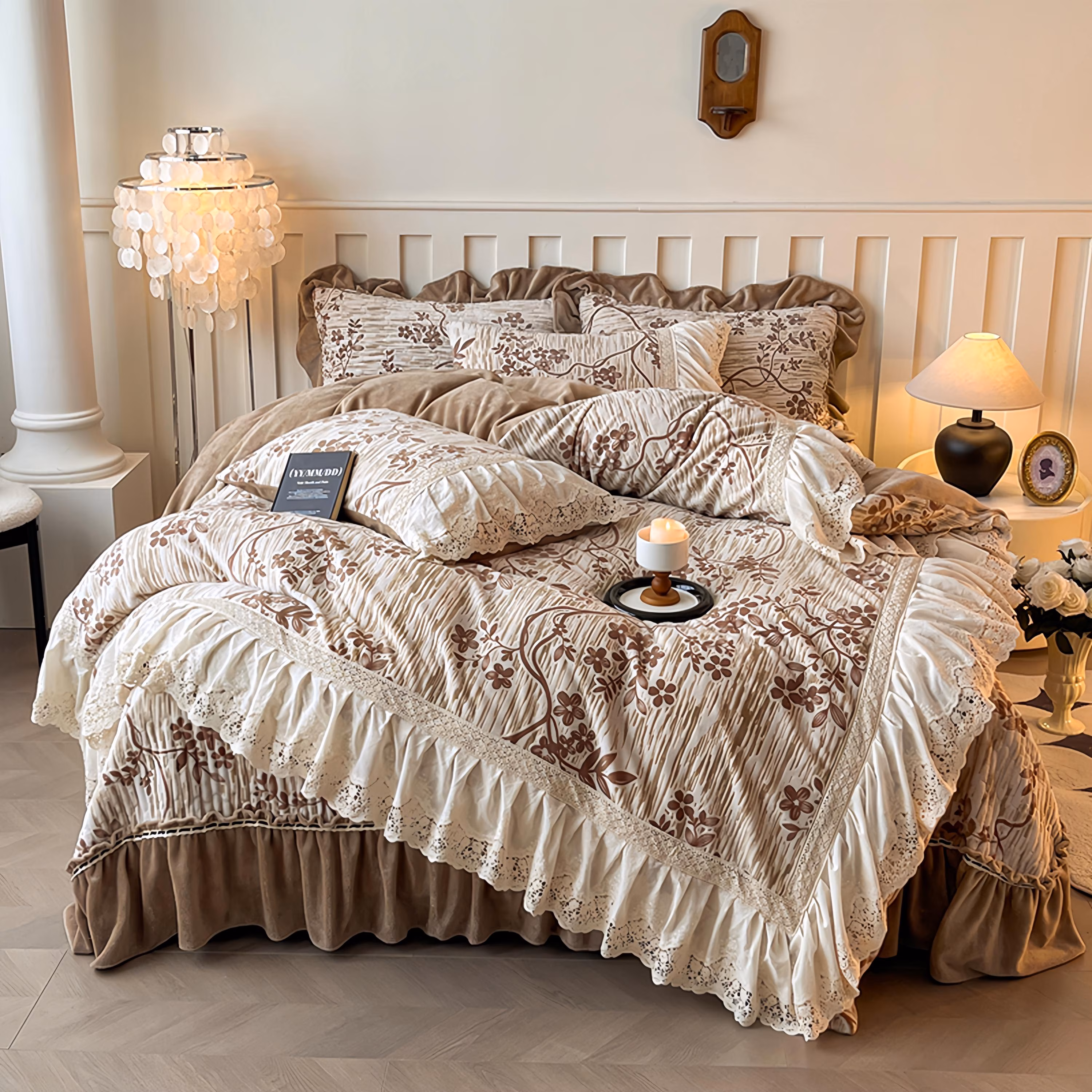 Retro French Jacquard Milk Fleece Bedding Set, Luxury Modern Sheets