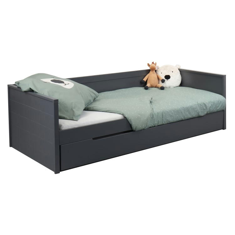 LEONARD - Lit enfant   avec tiroir gigogne gris      90x200