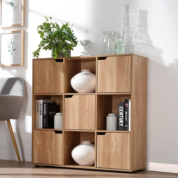 Meuble 9 cases avec 5 portes décor bois L89cm - MODU