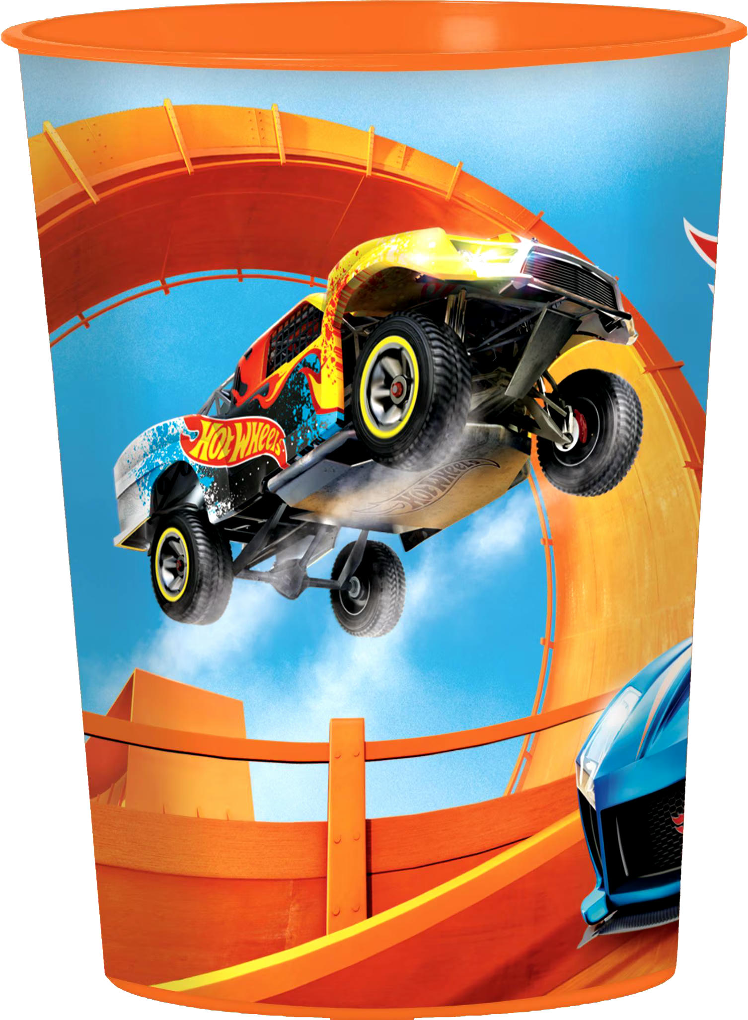 Mattel Hot Wheels Plastic Reusable Favour Cup, Blue/Orange, 16-oz, for Birthday Party