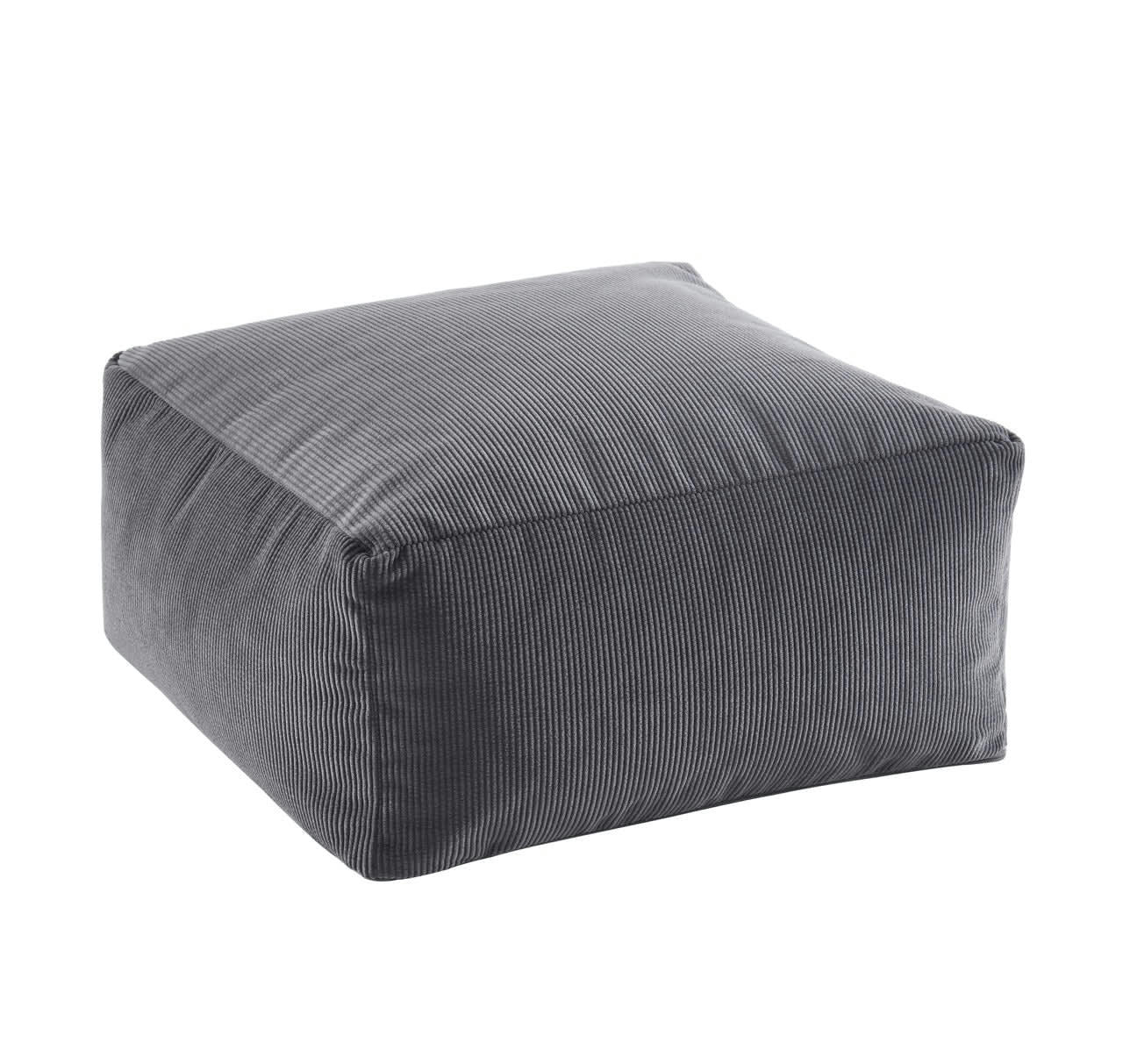 APE - Pouf carré  en velours côtelé gris 50x50x25cm