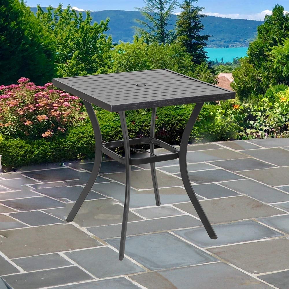 Outdoor Patio 31 Square Height Bar Table with Umbrella Hole - 36 Height Coating Old Craft