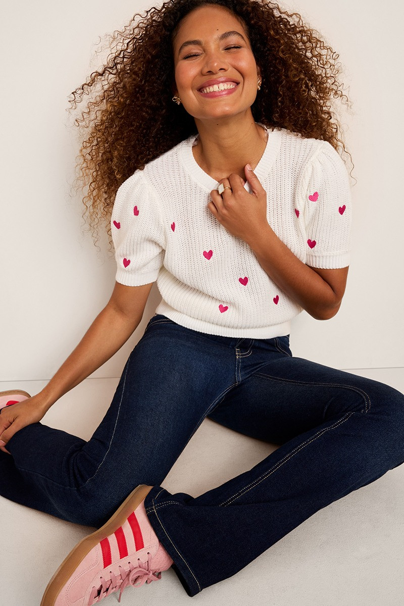 Terry Heart Embroidered Sweater Tee