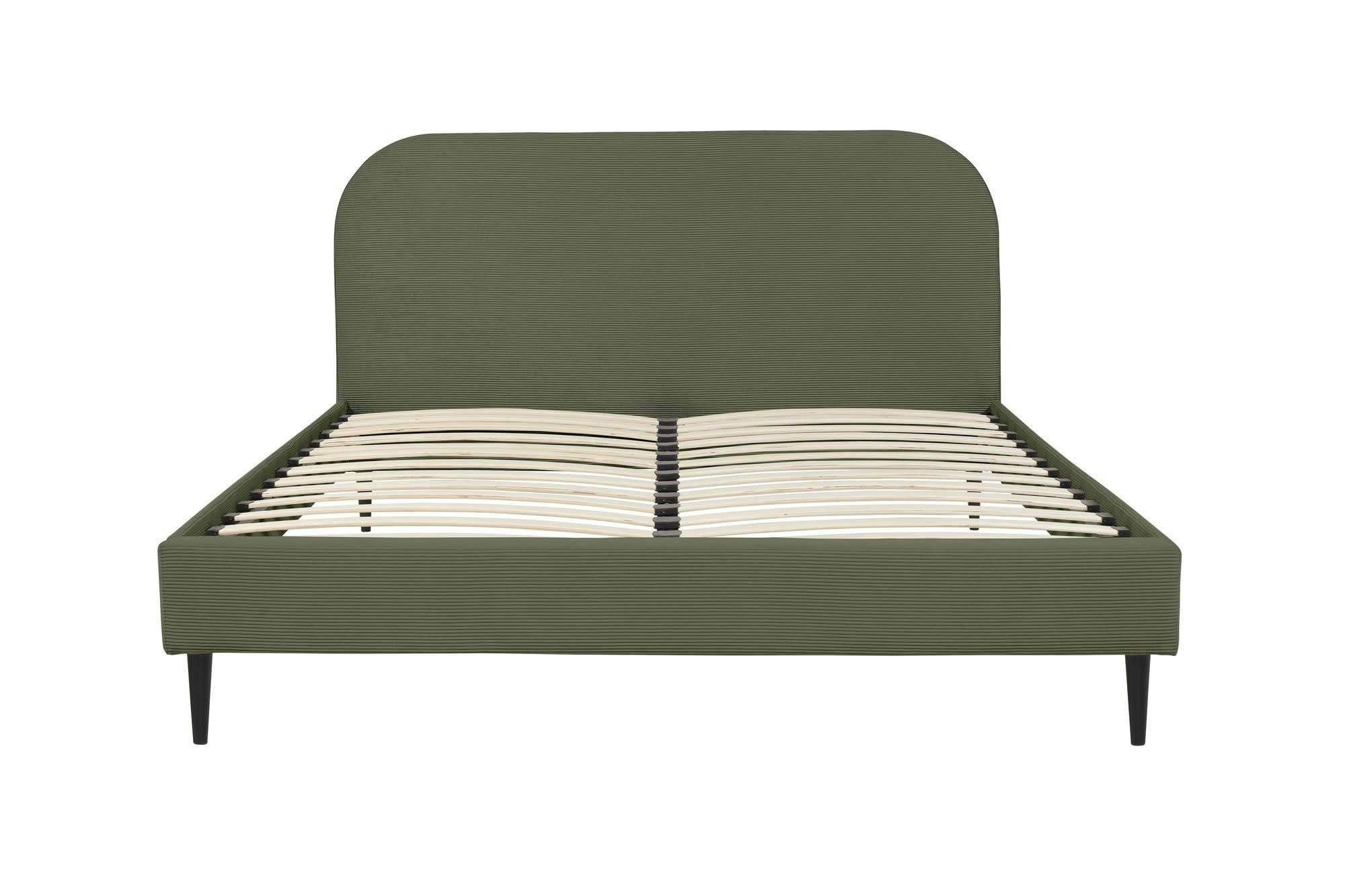 TIM - Lit avec sommier 2 places  en velours côtelé kaki 160x200