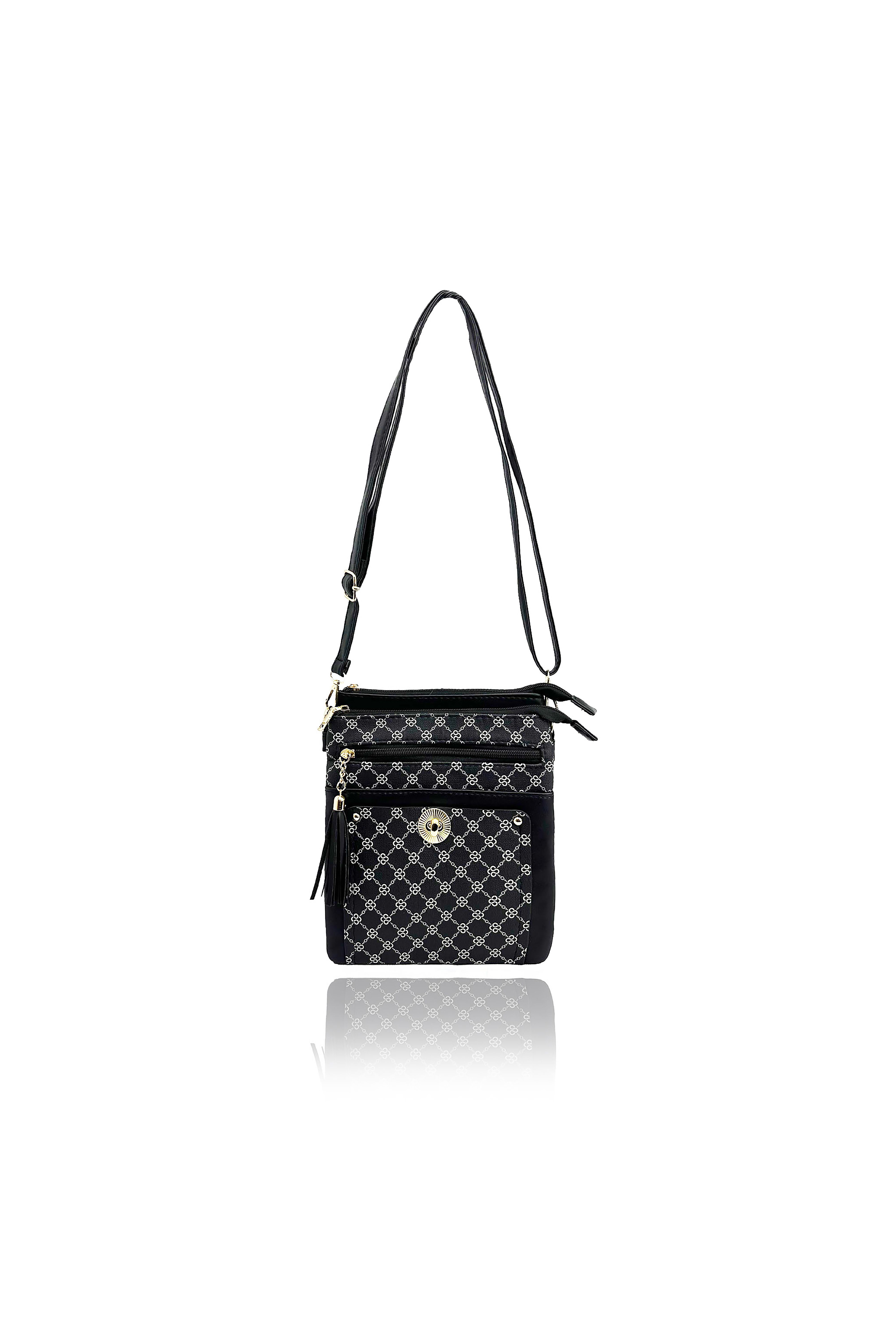 Vellin Printed Crossbody Bag with Multi-Zip Compartments and Adjustable Strap