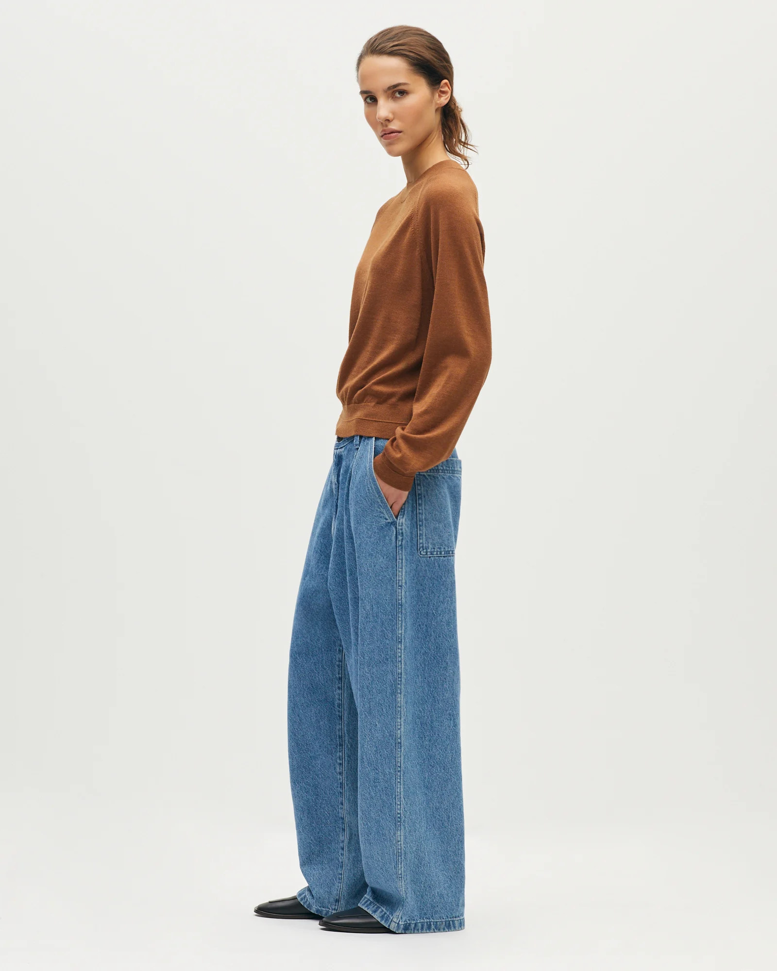 Pull col rond en laine mérinos et soie