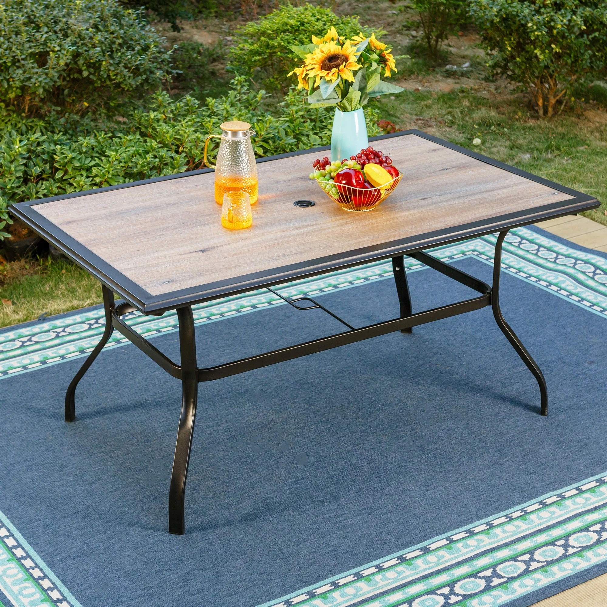 MAISON ARTS Patio Dining Table Large Rectangular Table, Outdoor Furniture Table with Umbrella Hole