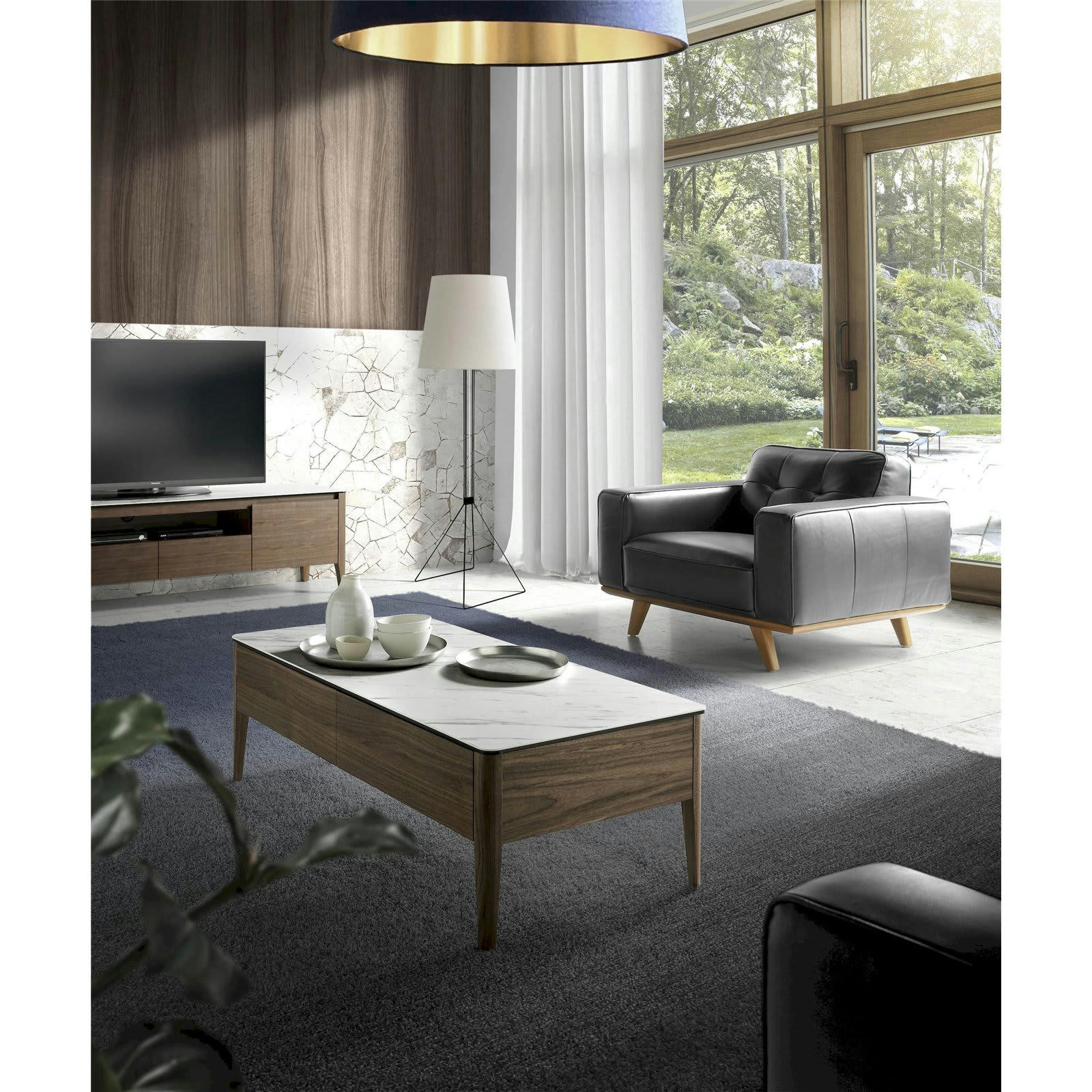 - Table basse Marbre Bois foncé