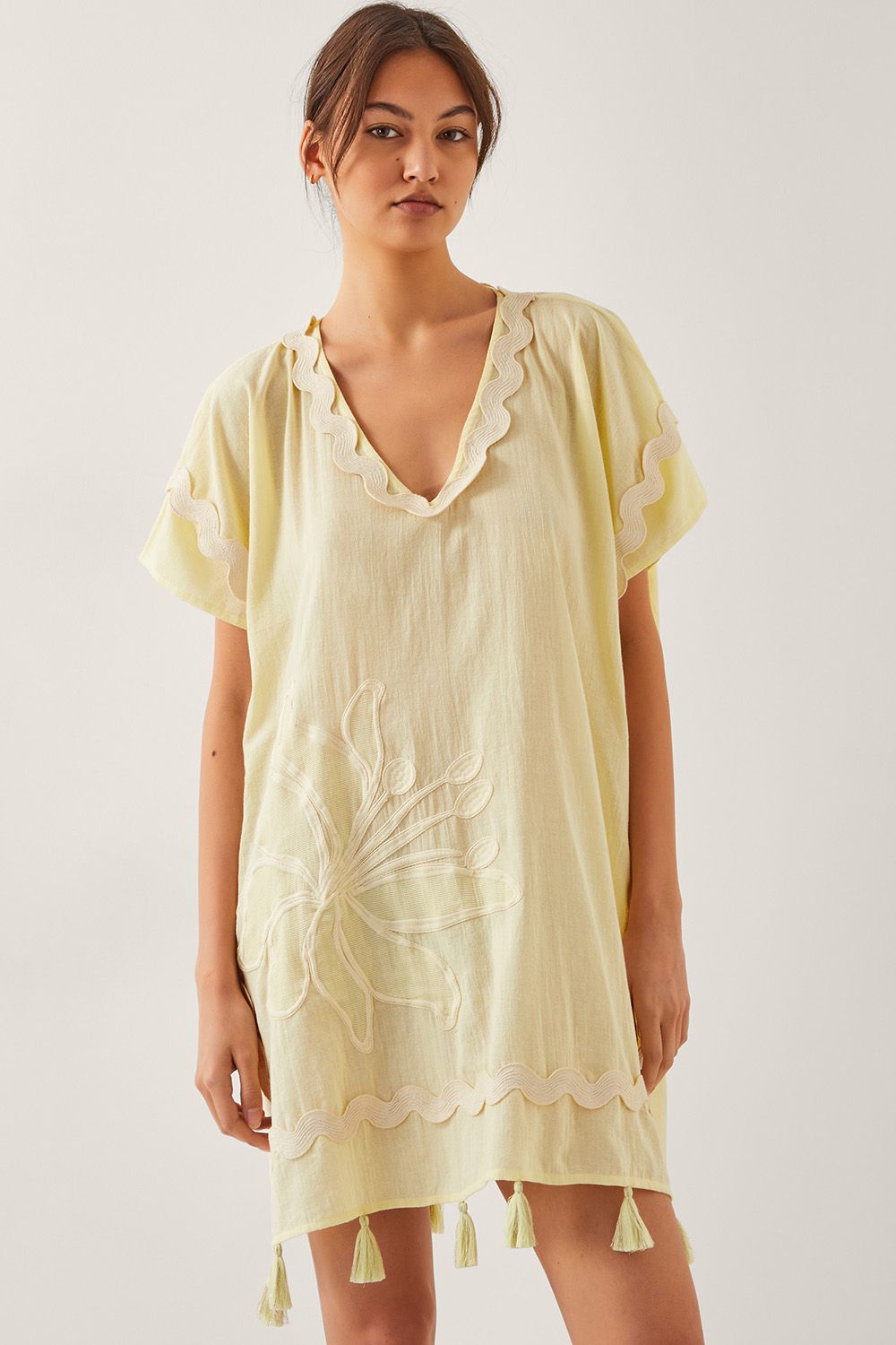 Monsoon Suzie Tassel Kaftan Cover Up Yellow