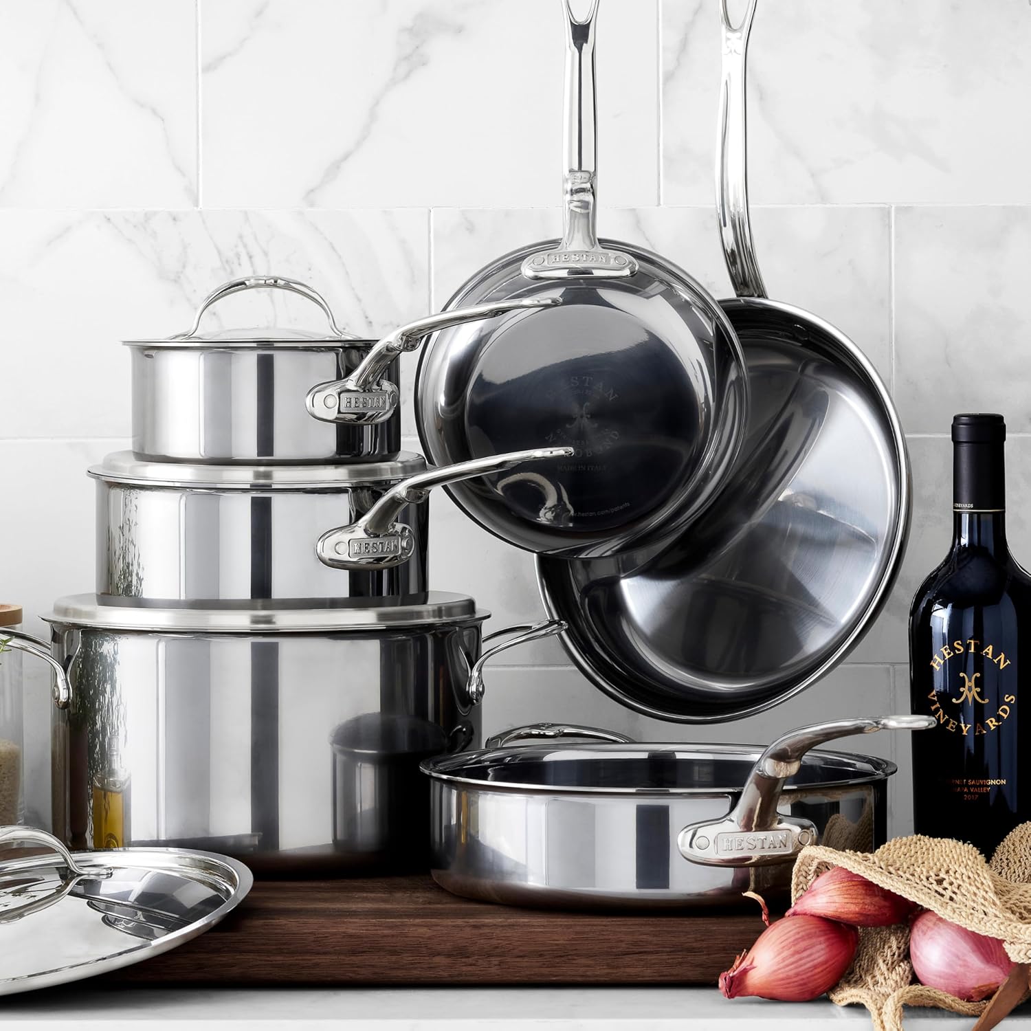 Hestan NanoBond Molecular Titanium Stainless Steel 10-Piece Cookware Set - PFAS-Free - Induction Compatible, Dishwasher Safe, Oven & Grill Safe to 1050F, Handcrafted in Italy