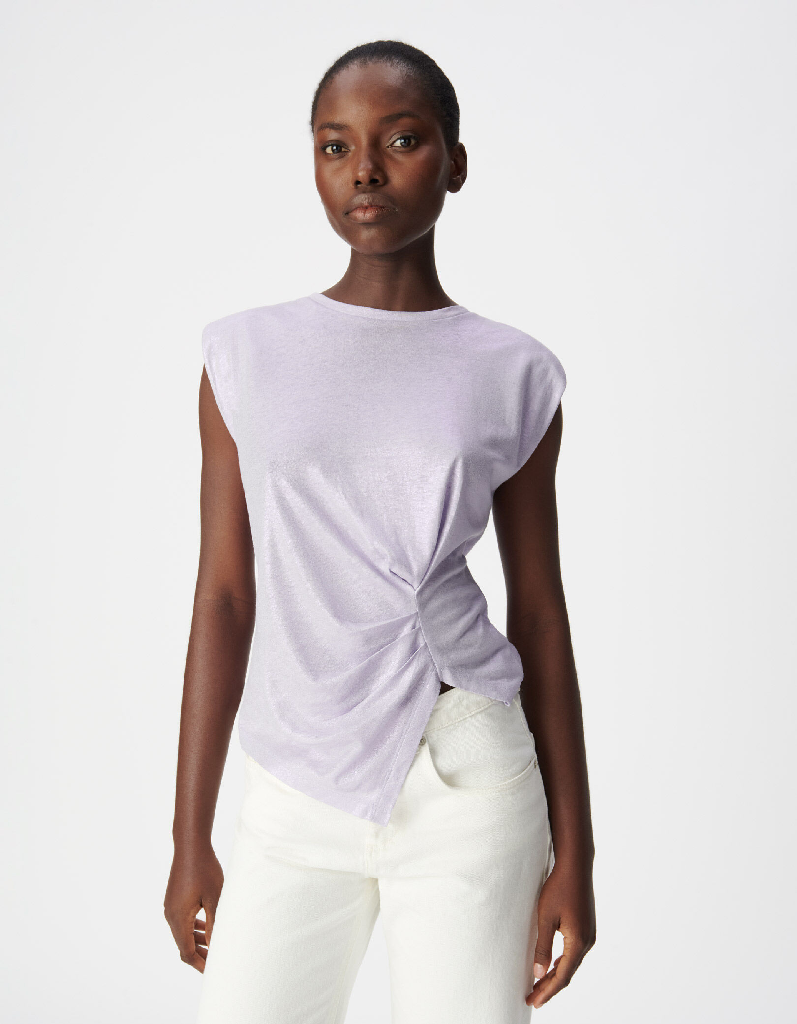 Tee-shirt lilas asymétrique effet drapé Femme
