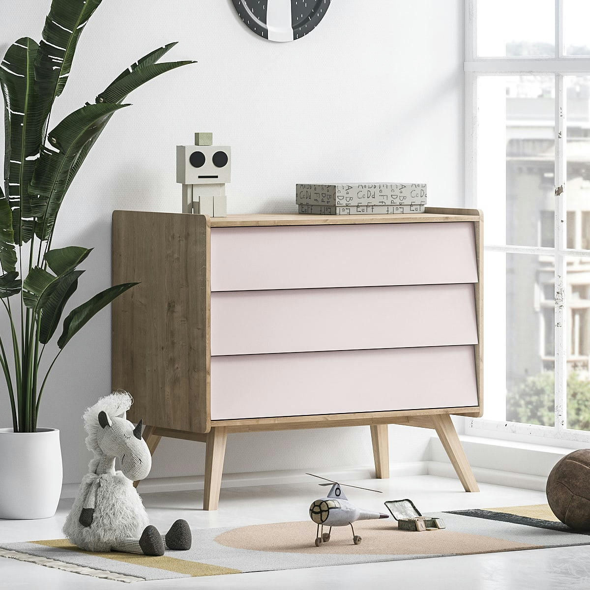 VINTAGE - Commode à langer naturel rose