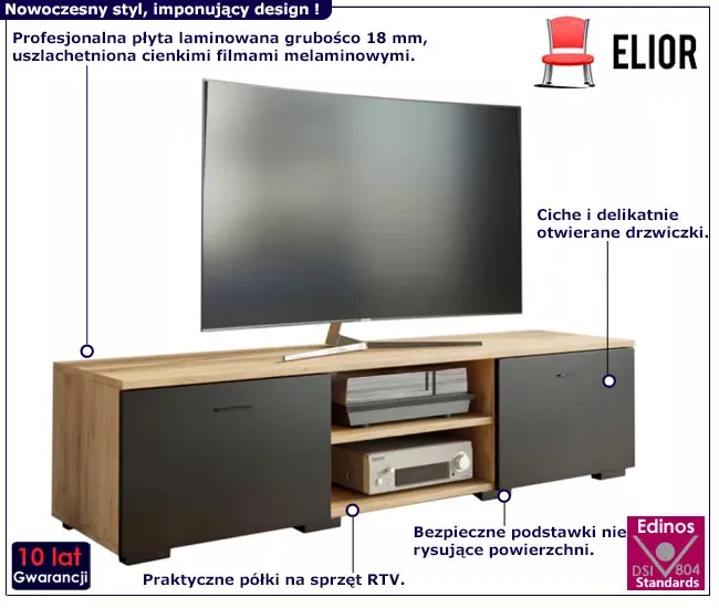 Nowoczesna szafka RTV dąb artisan   czarny - Tivian