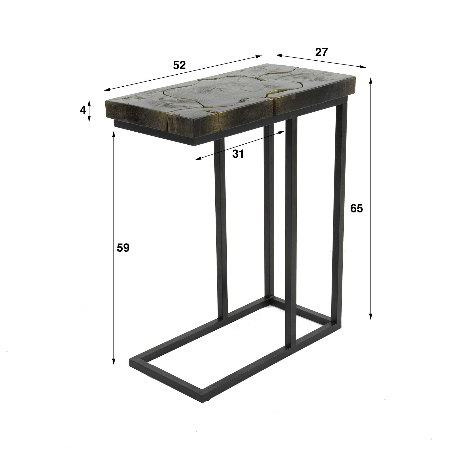 Petite table d'appoint en teck recyclé gris et or NOVA
